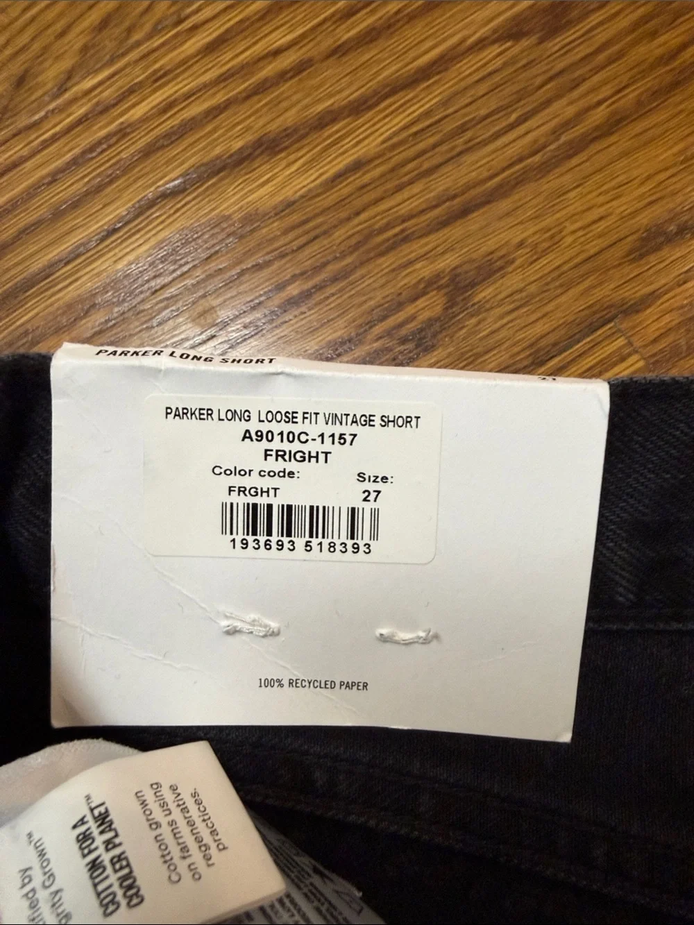 Agolde Parker Long Black Denim Shorts with Raw Hem 27
